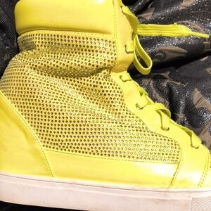 Yellow High-Top Sneakers with Rhinestones